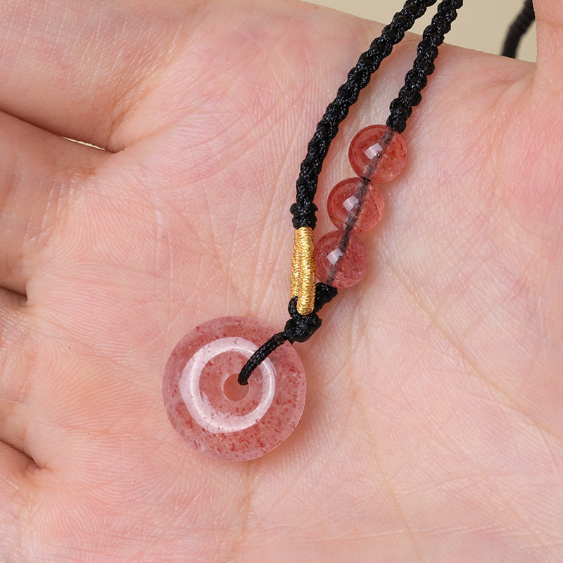 Buddha Stones Quarzo fragola Calcedonio Fibbia della pace Collana pendente curativa