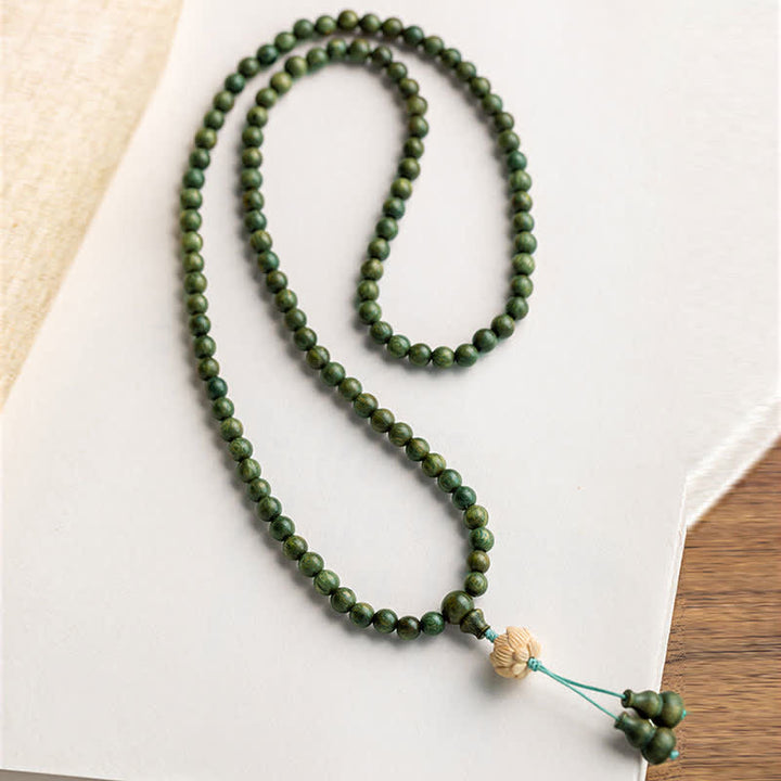 Braccialetto positivo Buddha Stones 108 Mala Beads Sandalo verde Bosso Lotus