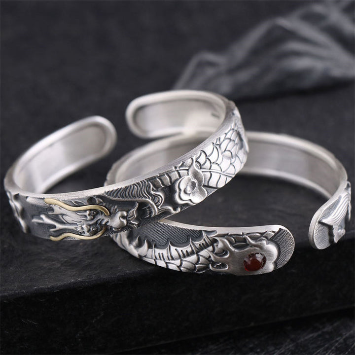 Braccialetto di protezione della forza del drago in argento sterling 999 Buddha Stones
