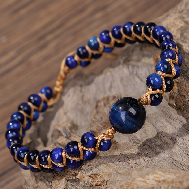 Braccialetto di protezione in pietra divina occhio di tigre blu Buddha Stones