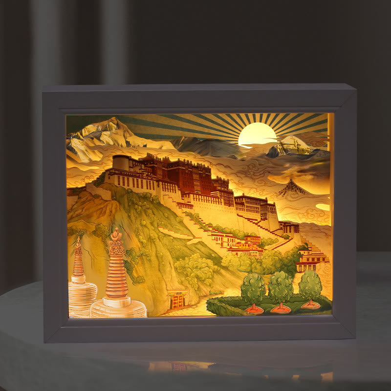 Lampada da tavolo a LED creativa con luci notturne in carta intagliata a LED del palazzo del Potala del Tibet
