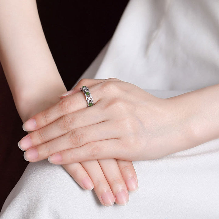 Anello regolabile con design intrecciato in giada ciano placcato in argento sterling 925 con Buddha Stones e fortuna - image 9