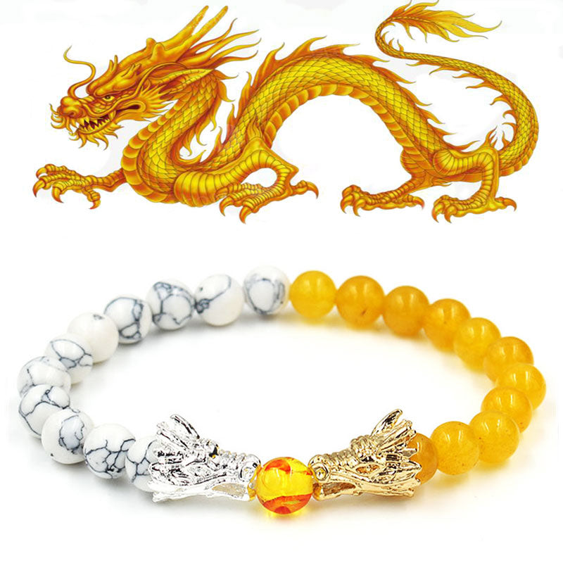 Braccialetto di perline con benedizione del drago, pietra lavica turchese bianco Buddha Stones