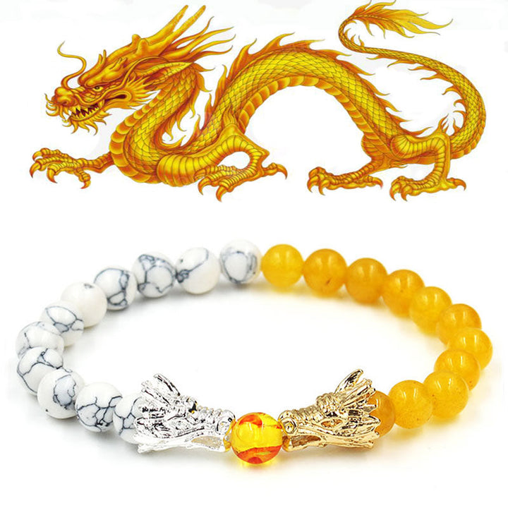 Braccialetto di perline con benedizione del drago, pietra lavica turchese bianco Buddha Stones