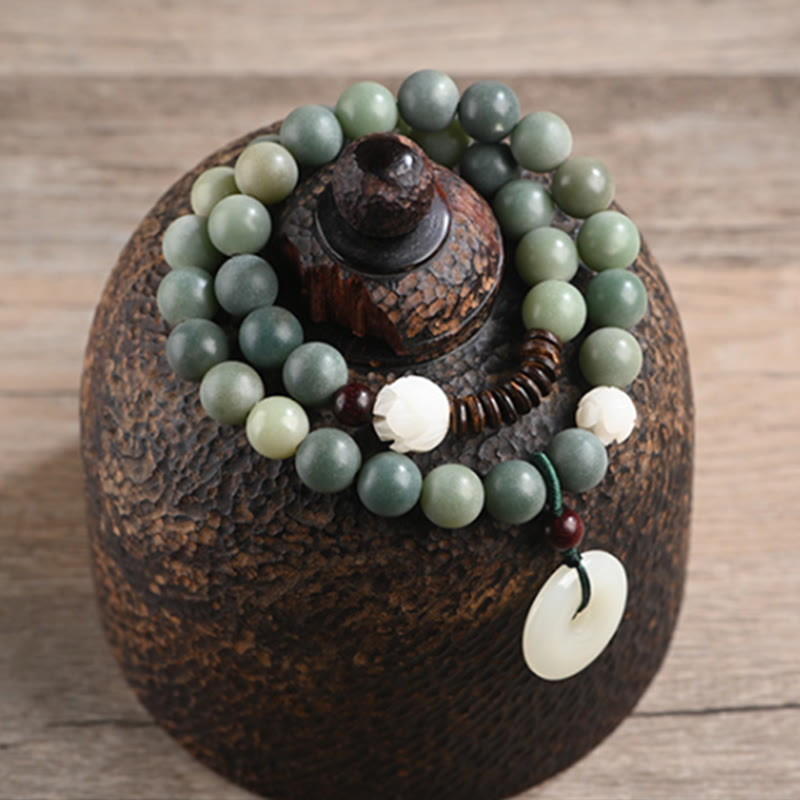 Braccialetto doppio giro Buddha Stones Cyan Bodhi Seed Lotus Jade Peace Buckle Wisdom
