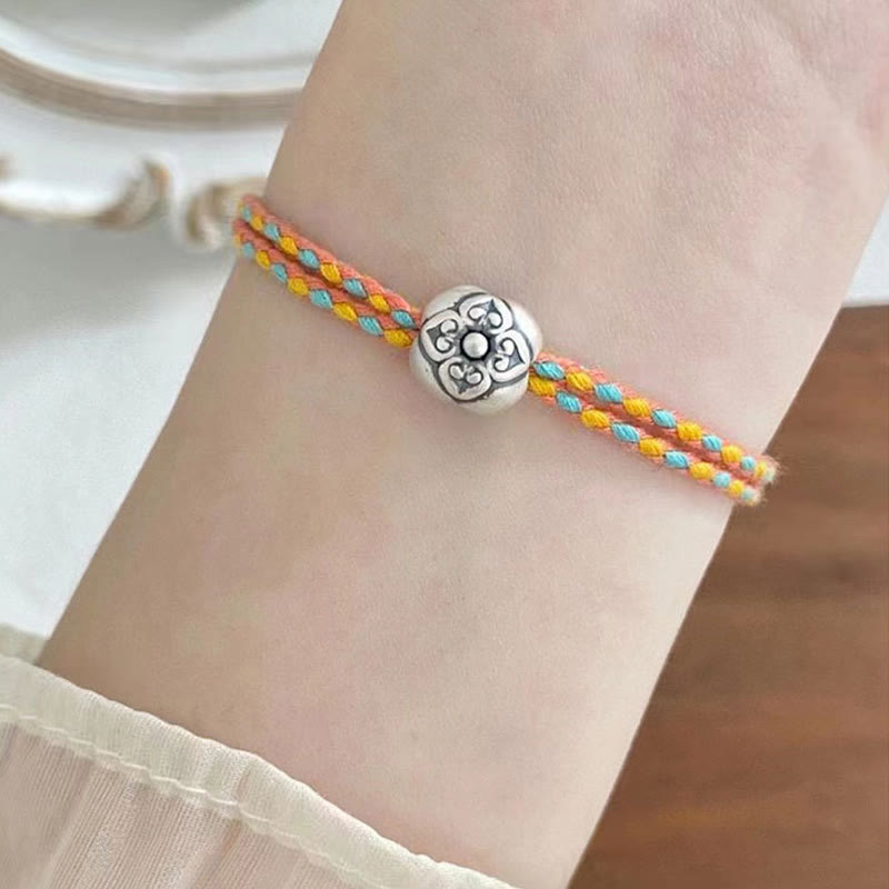Bracciale intrecciato multicolore Buddha Stones in argento sterling 999 Persimmon Luck