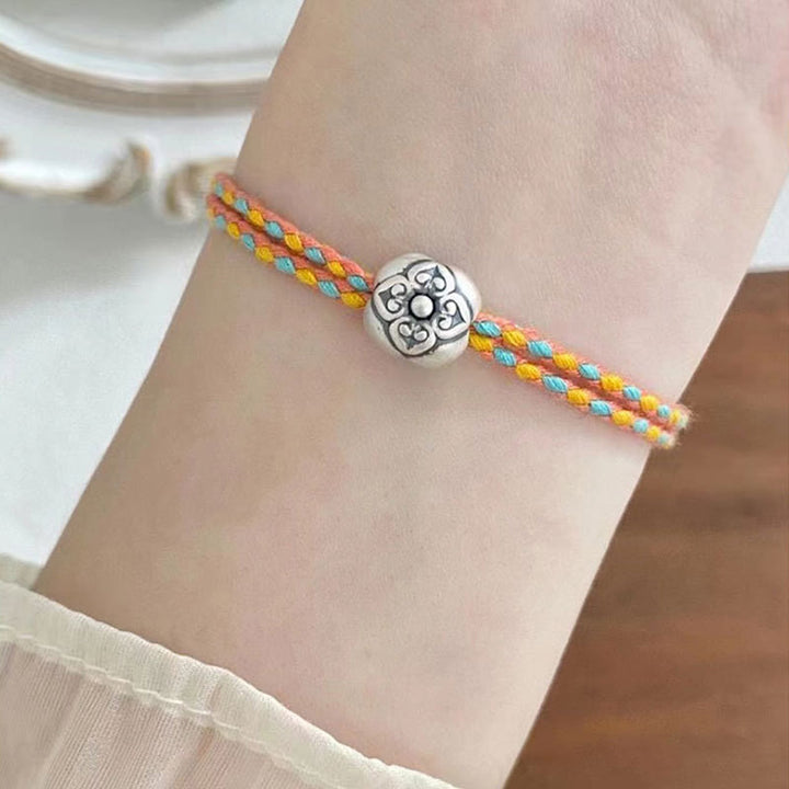 Bracciale intrecciato multicolore Buddha Stones in argento sterling 999 Persimmon Luck