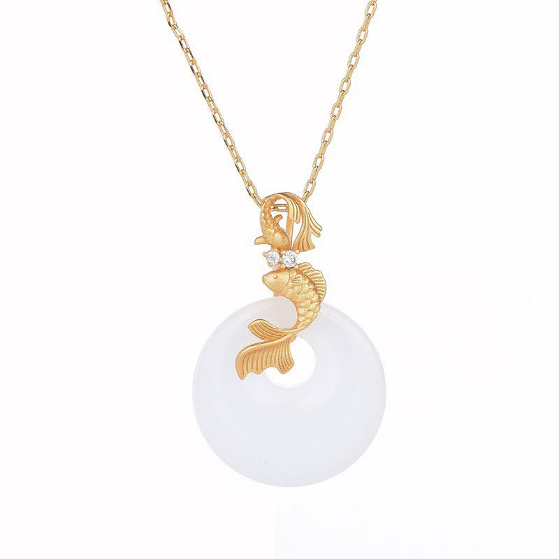 Collana con ciondolo Buddha Stones, giada bianca, pesce Koi, ricchezza e prosperità - image 6