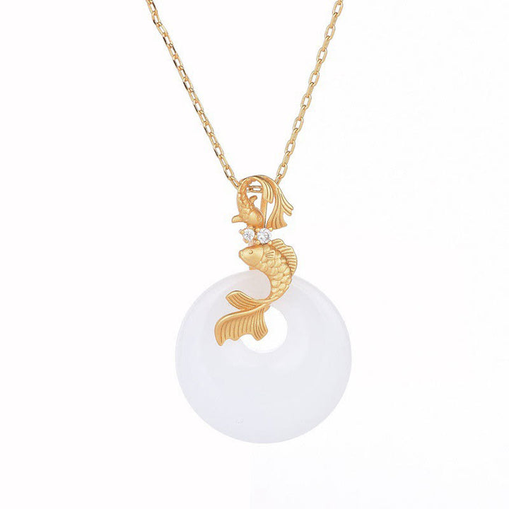 Collana con ciondolo Buddha Stones, giada bianca, pesce Koi, ricchezza e prosperità - image 6