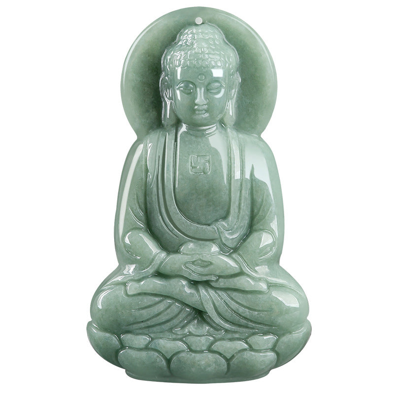 Buddha Stones Amitabha Buddha Amuleto di Giada Collana di Corda della Compassione