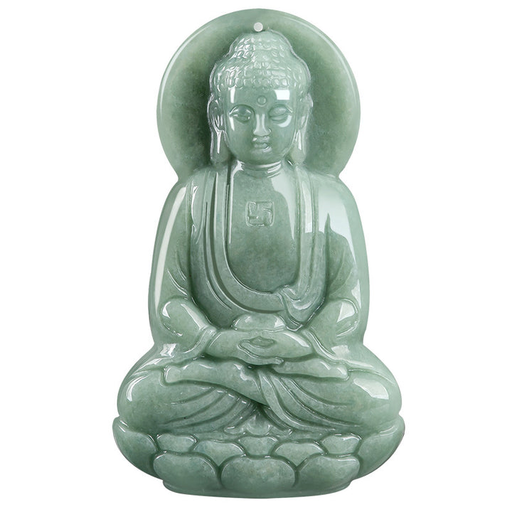 Buddha Stones Amitabha Buddha Amuleto di Giada Collana di Corda della Compassione