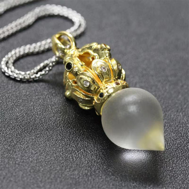 Buddha Stones Tibetano Dorje Vajra 4 punte Loto Liuli Cristallo Forza Collana Pendente