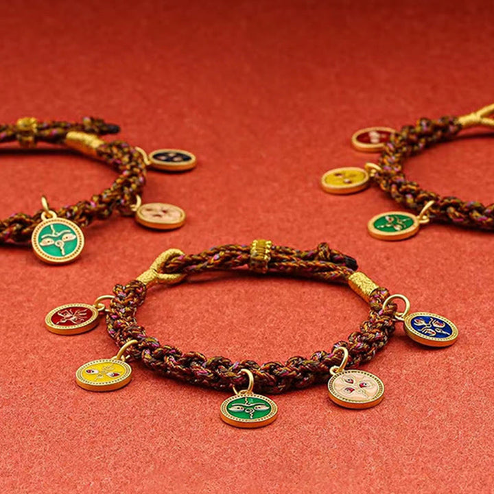 Braccialetto tibetano con treccia di corda Thangka della fortuna dei cinque dei della ricchezza