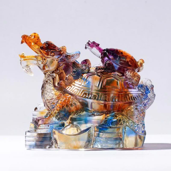 Feng Shui Drago Tartarughe Fatto a Mano Cristallo Liuli Arte Pezzo Protezione Casa Ufficio Decorazione