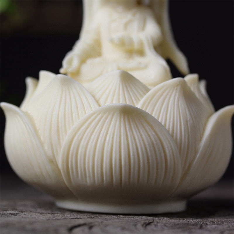 Buddha Stones Mini Avorio Frutta Kwan Yin Avalokitesvara Loto Ricchezza Decorazione Scrivania