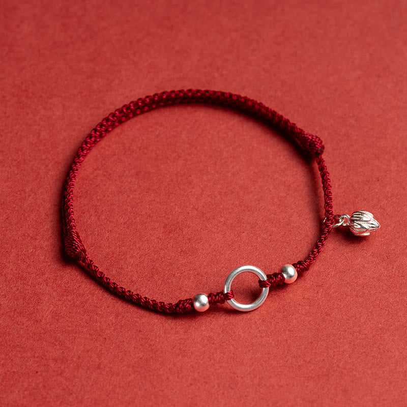 Braccialetto in corda rossa con fibbia in argento sterling 925 Buddha Stones Lucky Fortune Peace Joy Lotus Peace