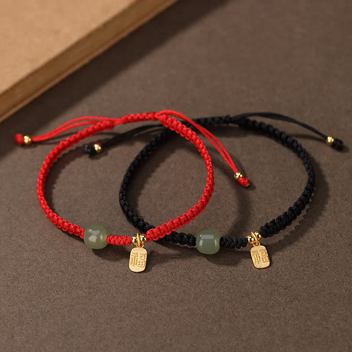 Braccialetto in corda rossa con Buddha Stones in argento sterling 925 e giada di Hetian, benedizione e ricchezza