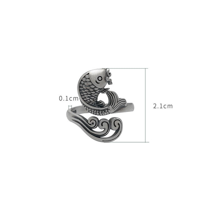 Buddha Stones 925 Sterling Silver Koi Fish Water Ripple Luck Wealth