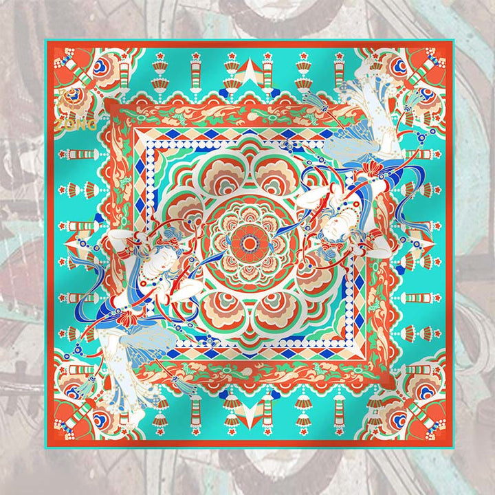 Buddha Stones Dunhuang Musicista che suona affreschi Sciarpa in seta di gelso al 100% Scialle in seta Dunhuang di qualità premium 6A