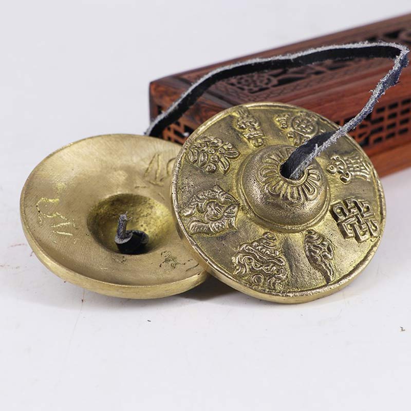 Buddha Stones Campana tibetana Tingsha Sei parole vere Drago Rame Bilancia Decorazione con borsa