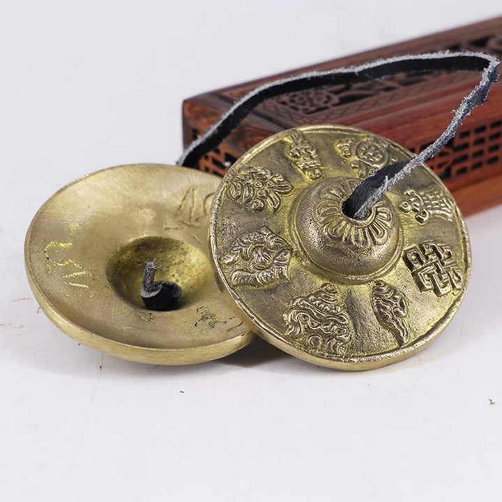 Buddha Stones Campana tibetana Tingsha Sei parole vere Drago Rame Bilancia Decorazione con borsa