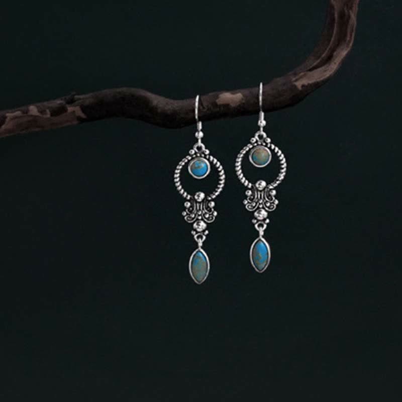 Orecchini pendenti con motivo a goccia d'acqua e gancio in argento sterling 925 Buddha Stones, placcati in rame vintage e turchese. - image 2