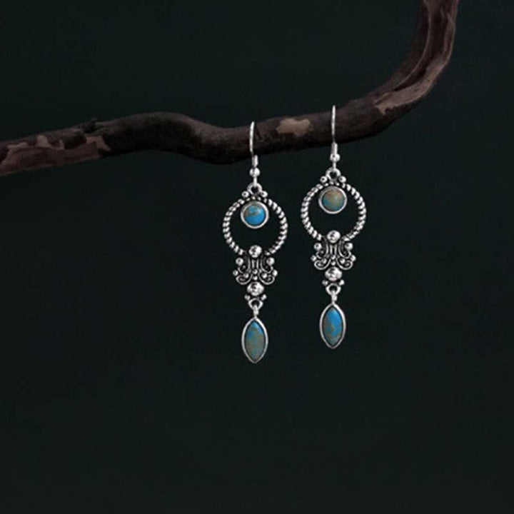 Orecchini pendenti con motivo a goccia d'acqua e gancio in argento sterling 925 Buddha Stones, placcati in rame vintage e turchese. - image 2