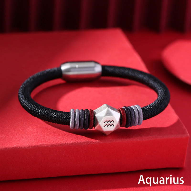 Braccialetto fatto a mano con corda e benedizione delle 12 costellazioni dello zodiaco in argento sterling 999 Buddha Stones