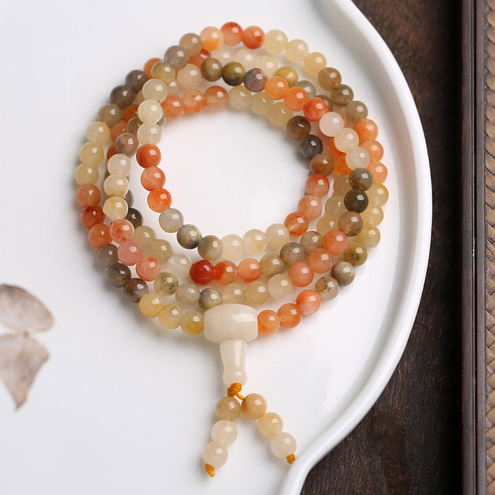 Braccialetto di protezione Mala in agata rossa naturale Buddha Stones 108 perle