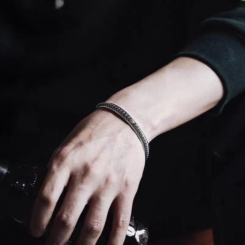 Bracciale rigido con motivo a squame di drago vintage Buddha Stones Luck Wealth Cuff