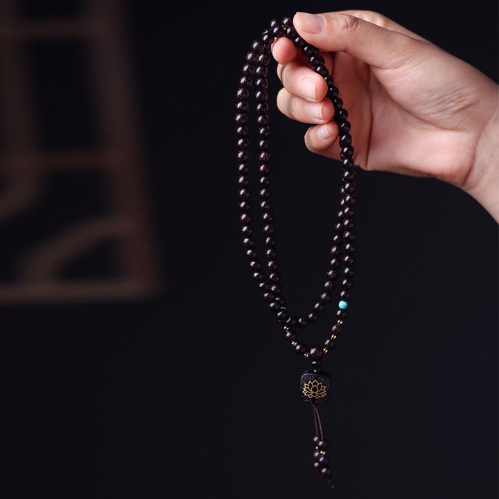 Buddha Stones 108 Mala Beads Tibetano Piccola Foglia Sandalo Rosso Braccialetto di Equilibrio di Loto