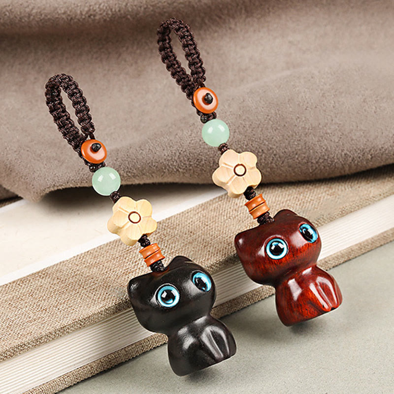 Buddha Stones Mini Piccola Foglia Sandalo Rosso Legno di Ebano Gatto Fortunato Adorabile Gattino Pace Portachiavi Telefono Appeso Decorazione - image 13