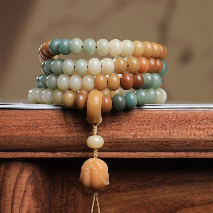 Buddha Stones 108 Mala Beads Gradient Bodhi Seed Buddha Braccialetto della Pace Inciso a Mano