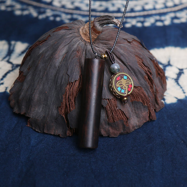 Collana con ciondolo in legno di ebano tibetano Dzi Bead Peace Calm