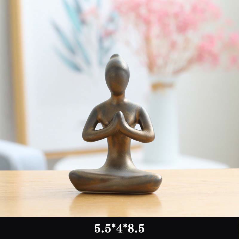 Astratto Yoga Meditazione Esercizio Ceramica Spirituale Figurina Scultura Decorazione - Oro - Pregare - image 10