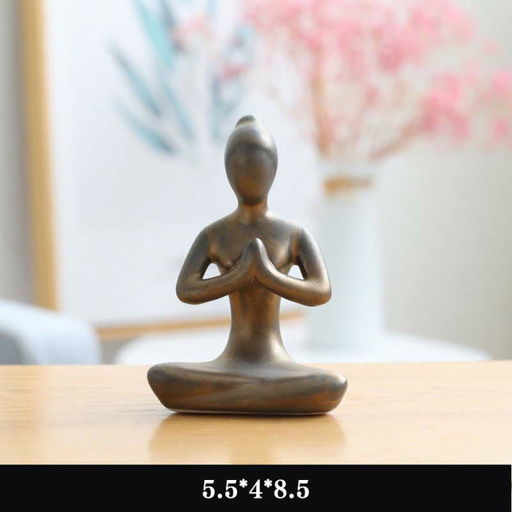 Astratto Yoga Meditazione Esercizio Ceramica Spirituale Figurina Scultura Decorazione - Oro - Pregare - image 10
