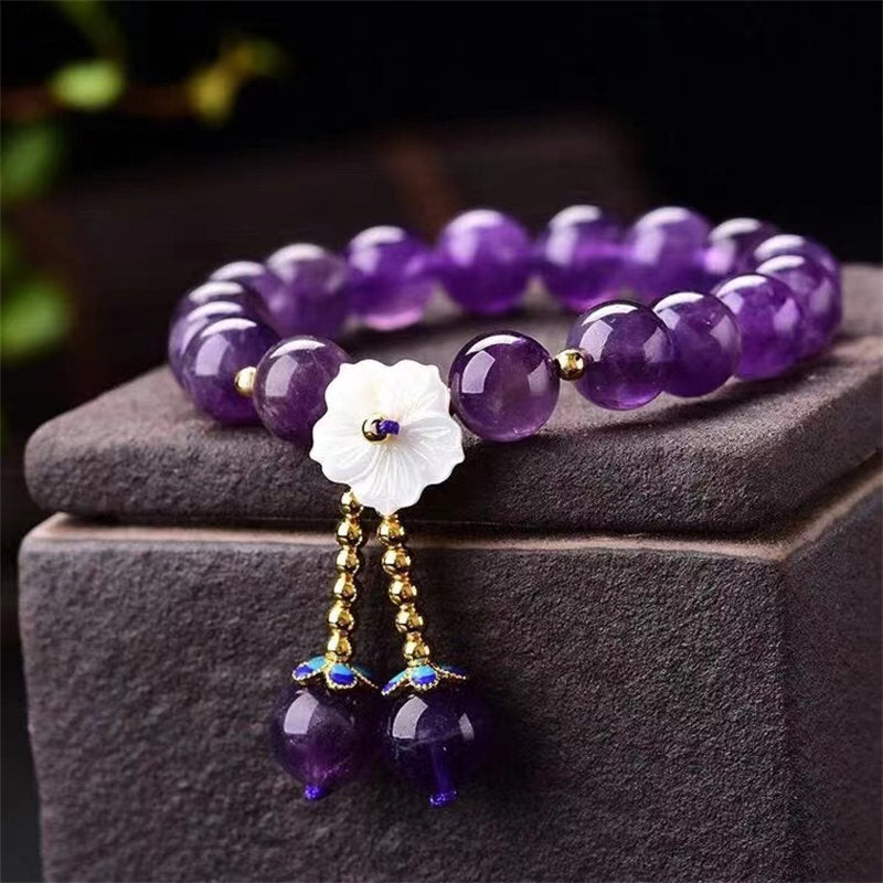Braccialetto di guarigione spirituale con fiore di cristallo di ametista naturale Buddha Stones