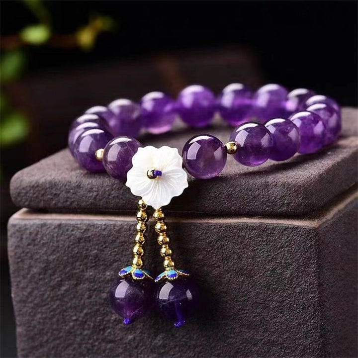 Braccialetto di guarigione spirituale con fiore di cristallo di ametista naturale Buddha Stones
