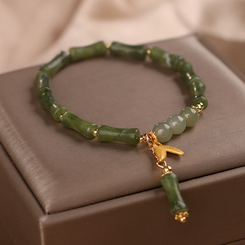 Braccialetto di fortuna con motivo a foglie di giada e bambù verde Buddha Stones