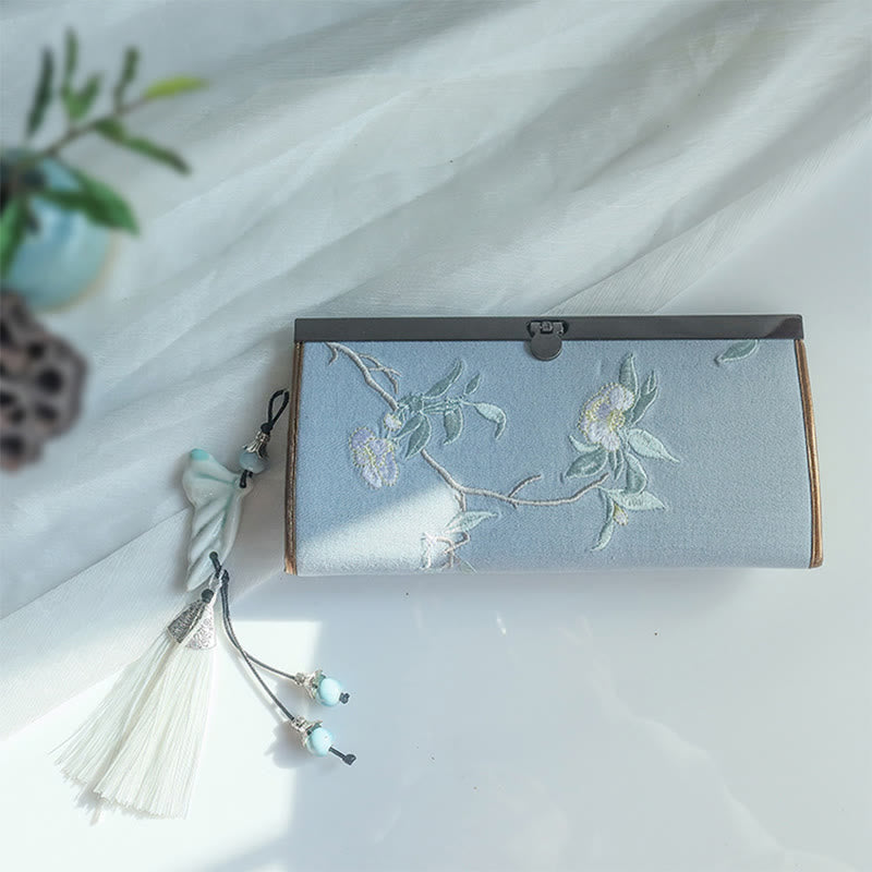 Portafoglio portasoldi grande capacità con ricamo a doppia faccia, Buddha Stones, fiori di prugna, fiori di pesco, bambù, borsa per la spesa - image 12