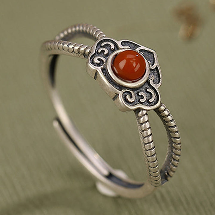 Anello di pensiero logico con perline di agata rossa in argento sterling 925 Buddha Stones