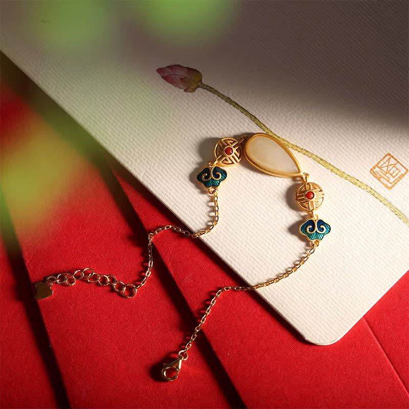 Collana con ciondolo a forma di goccia d'acqua in argento sterling 925 con giada bianca Hetian e bracciale