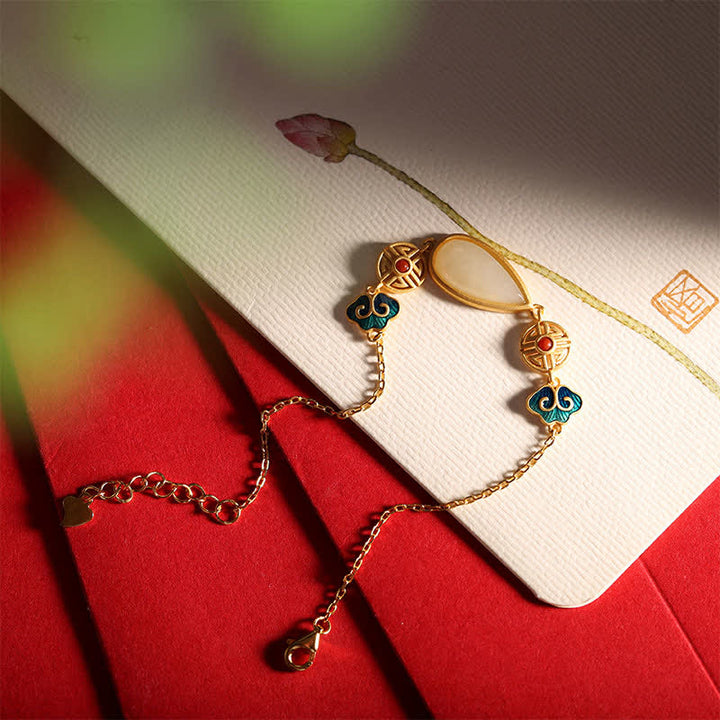 Collana con ciondolo a forma di goccia d'acqua in argento sterling 925 con giada bianca Hetian e bracciale