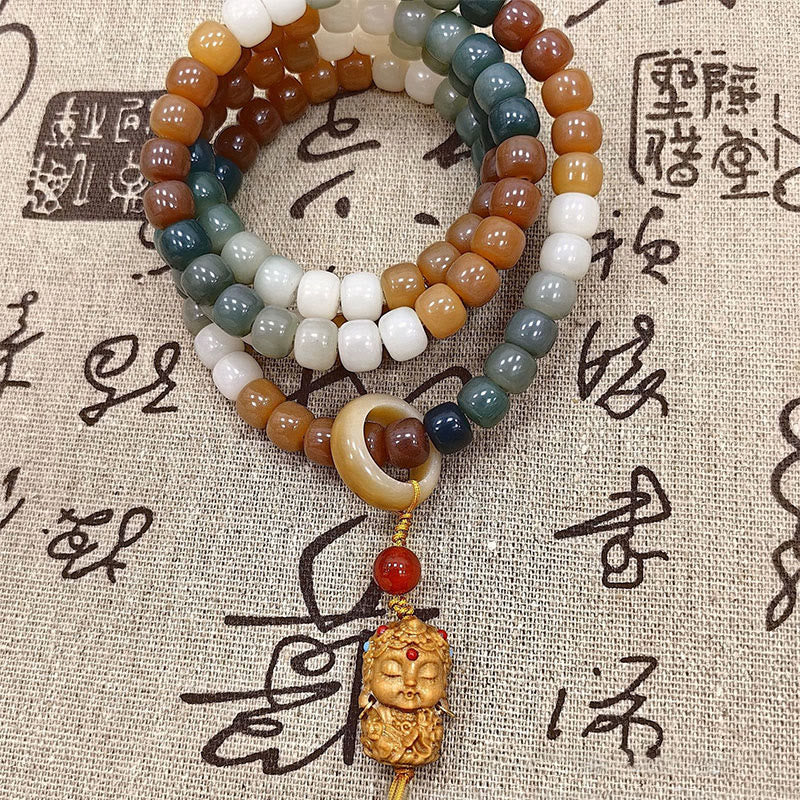 Buddha Stones 108 Mala Beads Gradient Bodhi Seed Green Tara Buddha Braccialetto inciso Peace Harmony