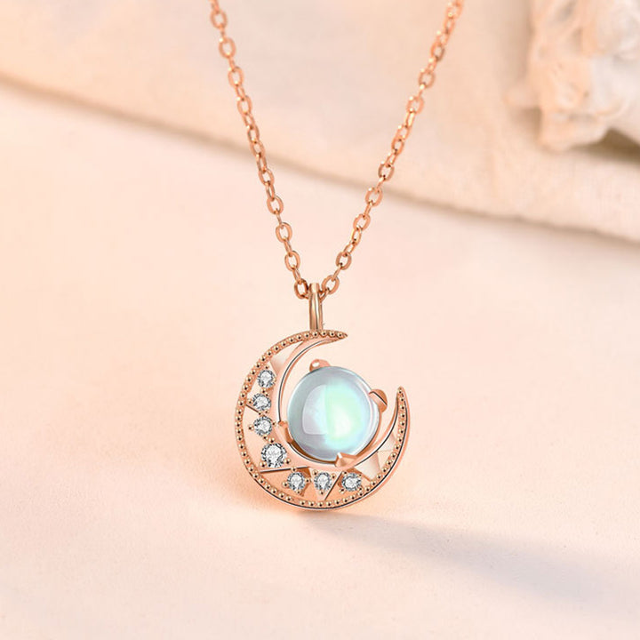 Buddha Stones 925 Sterling Silver Moonstone Moon Pattern Collana con ciondolo d'amore