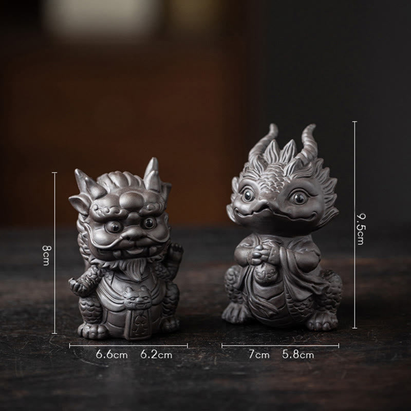 Buddha Stones Fortuna Drago Ricchezza Tè Animale Domestico Figurina Argilla Viola Decorazione