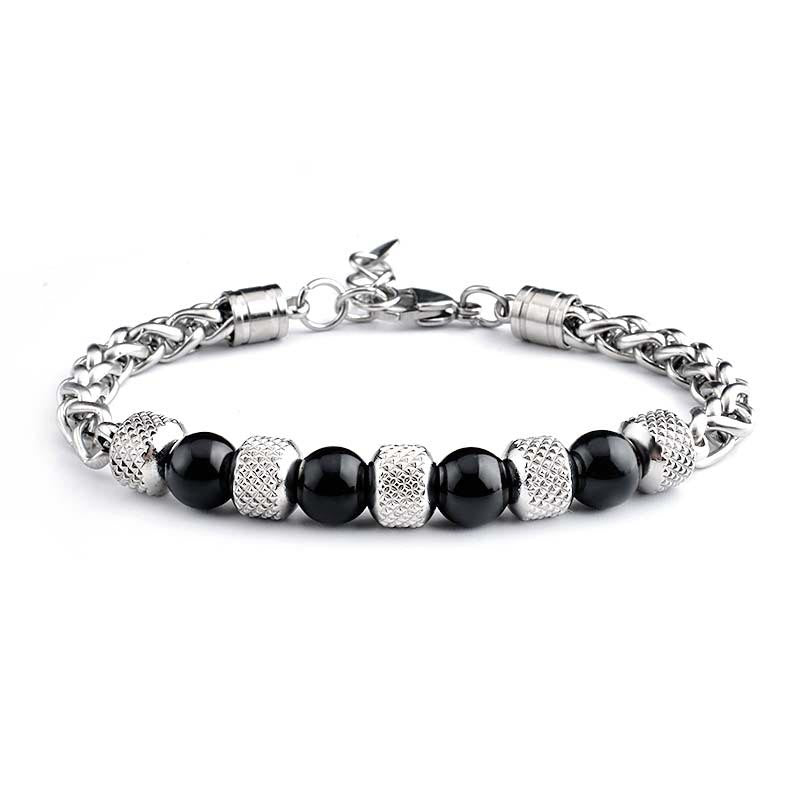 Buddha Stones Bracciale coraggio con perline in occhio di tigre e onice nero - Onice nero 8mm - image 1