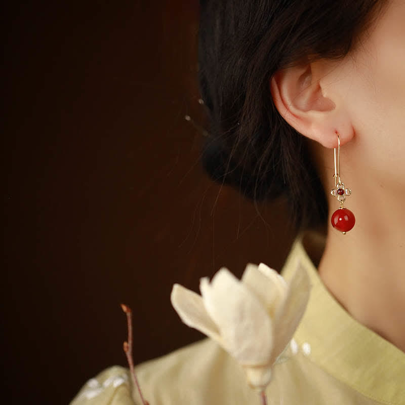 Orecchini Buddha Stones in argento sterling 925 con perline di fiori di agata rossa e fiducia