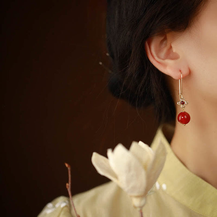 Orecchini Buddha Stones in argento sterling 925 con perline di fiori di agata rossa e fiducia
