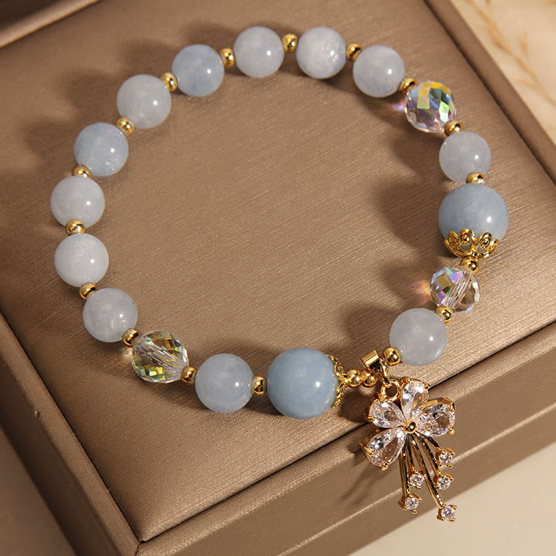 Braccialetto con ciondolo a farfalla in zircone con cristalli rosa e acquamarina Buddha Stones